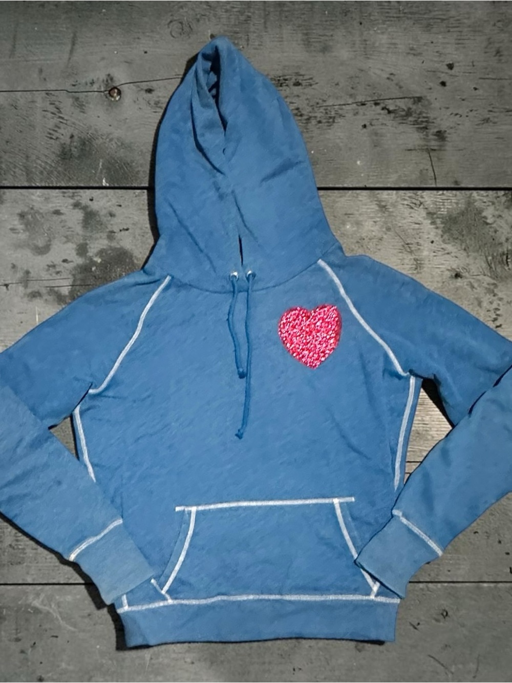 Vintage VS PINK Y2K Love Glitter Graphic Hoodie Blue Women’s Large L